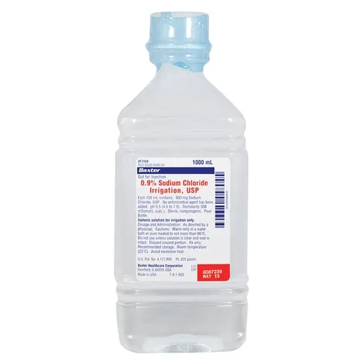 Baxter Healthcare-0.9% Sodium Chloride (NaCl) Saline Irrigation, USP, Bottle, 1000 ml, 1/Pk, JF7124