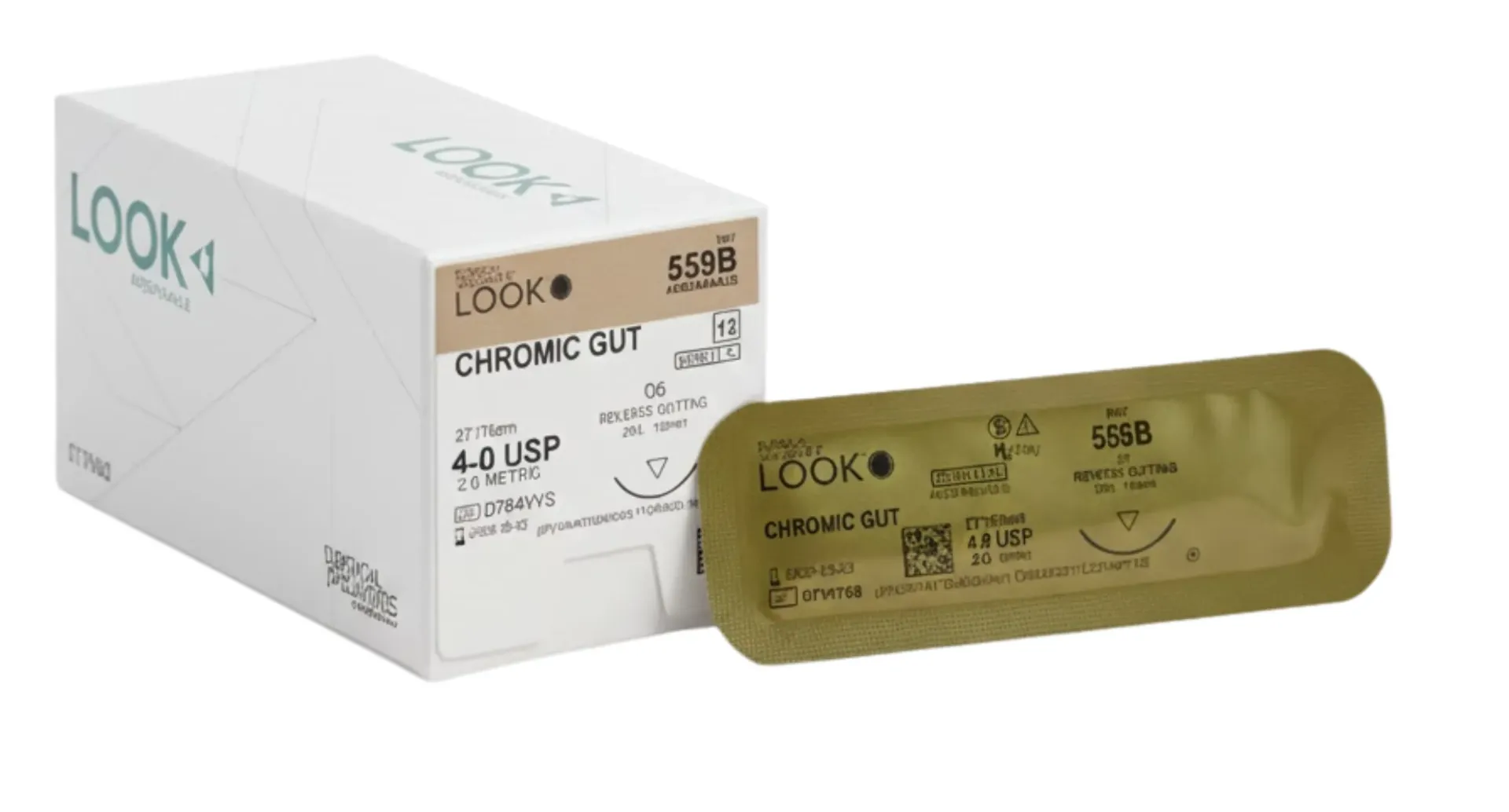 LOOK™ Sutures Chromic Gut Reverse Cutting Needle-12/box (C6 3-0 18”)
