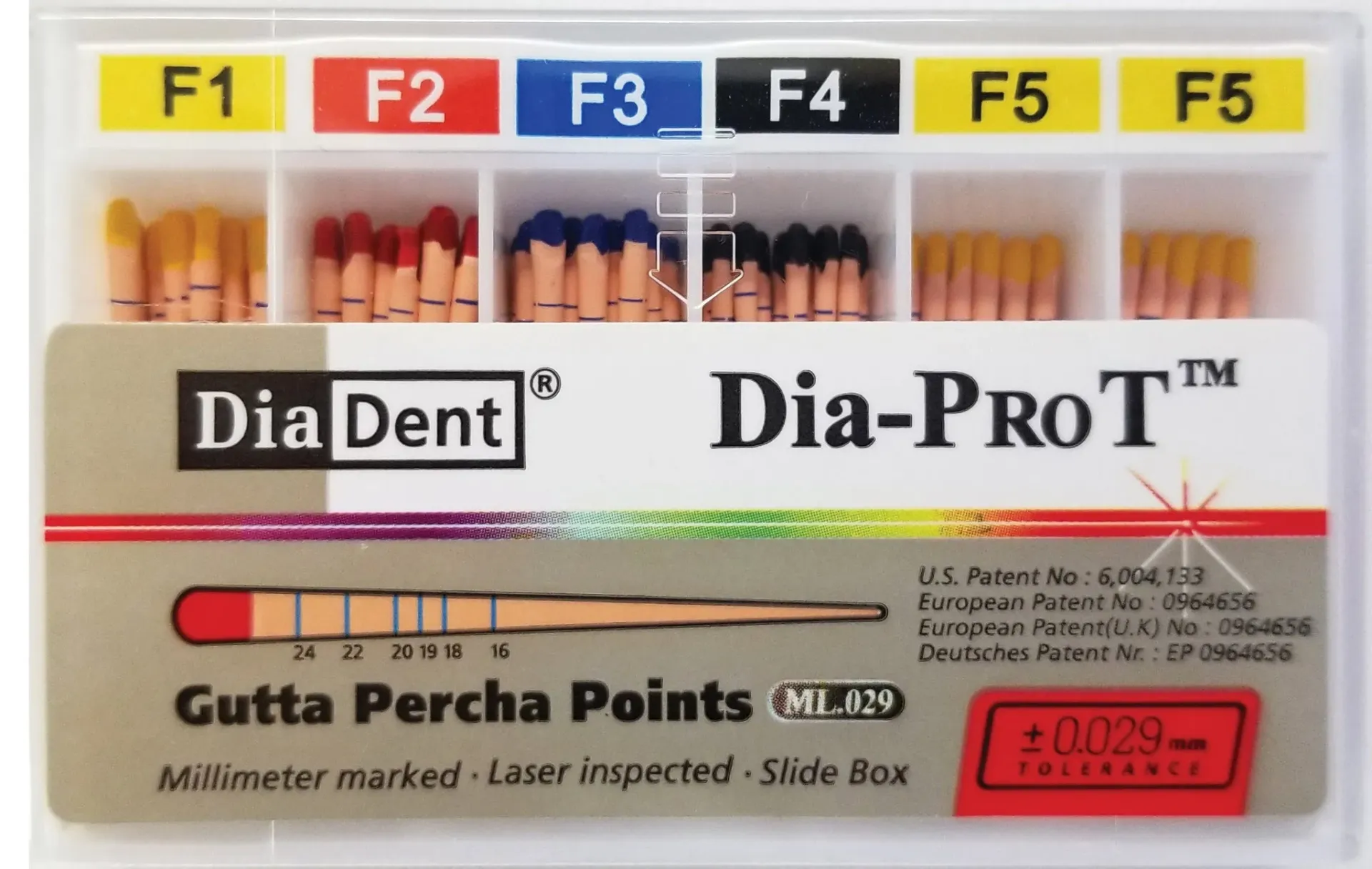 Diadent-Gutta Percha, MM, Dia-ProT Assorted (F1-F5), 60/Pk, ML150-S693