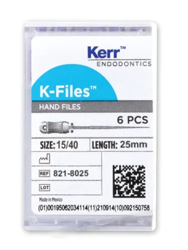 Kerr-K-File, Stainless Steel, 25 mm, # 15-40, Assorted, 6/Pk, 8218025