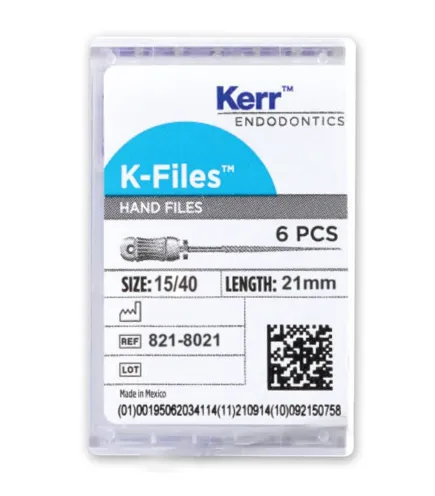 Kerr-K-File, Stainless Steel, 21 mm, # 15-40, Assorted, 6/Pk, 8218021