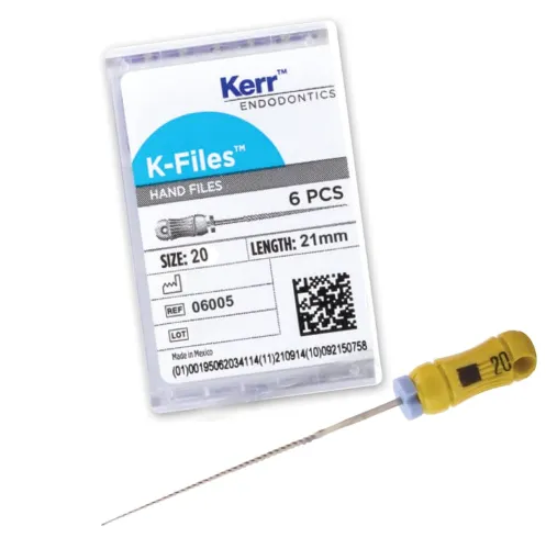 Kerr-K-File, Stainless Steel, 21 mm, # 20, Yellow, 6/Pk, 06005