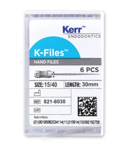 Kerr-K-File, Stainless Steel, 30 mm, # 15-40, Assorted, 6/Pk, 8218030
