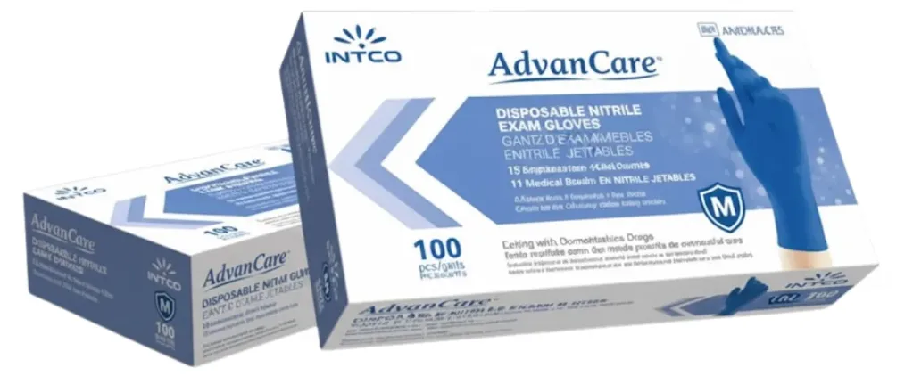 Intco-Advan Care Blue Nitrile Gloves, Chemo Tested, 100/Bx