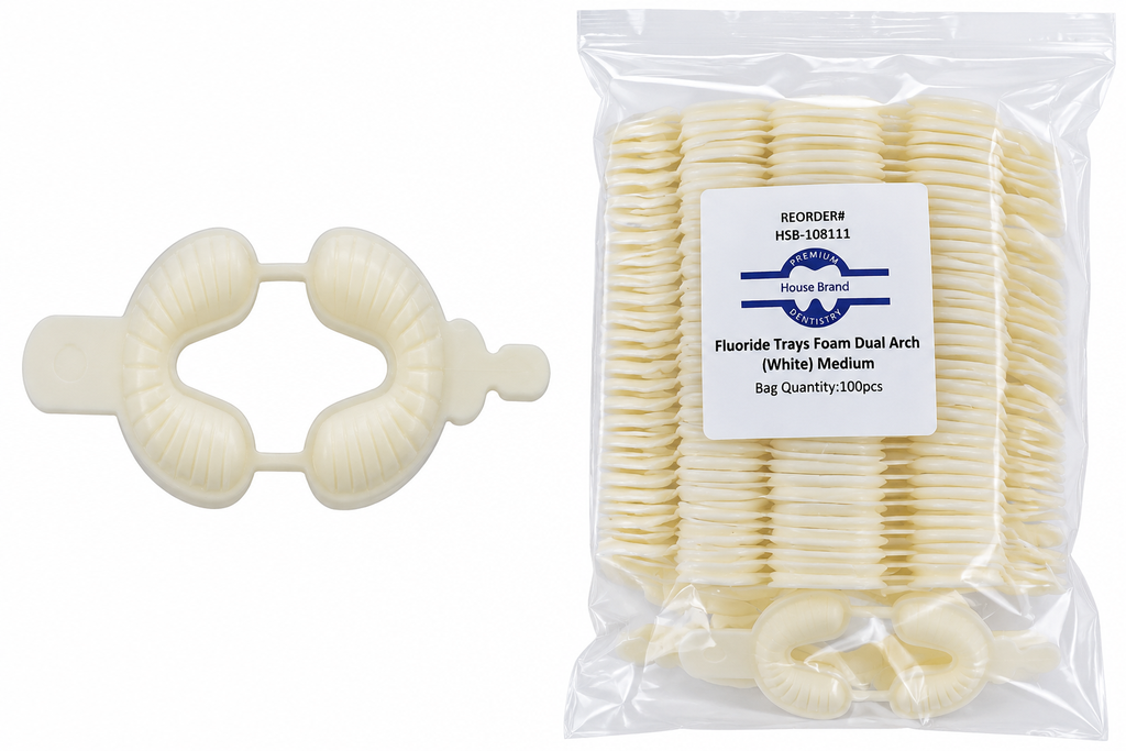 HSB-Fluoride Trays Foam Dual Arch, Medium, White, 100/Pk, 108111
