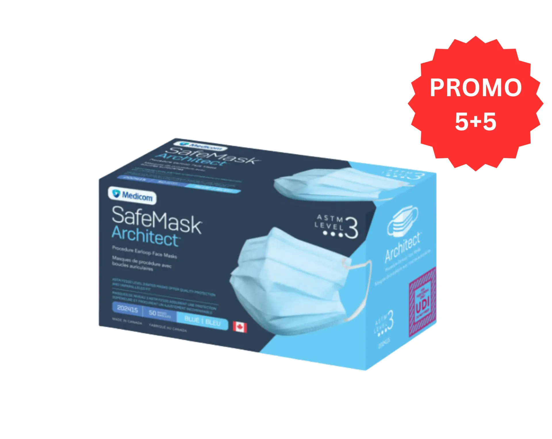 MEDICOM-SafeMask Architect™ Procedure Earloop Face Mask Level 3, Blue, 50/Bx, 202415 (One box)
